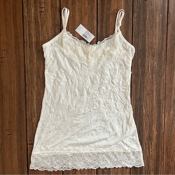NWT Y2K Maurices Lace Trim Camisole Crinkle Tank Top Cream White Coquette Small - Picture 1 of 8